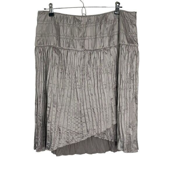 Sundance Satin Skirt Sz 10 Ruched Drop Waist Pleats Lined Tulip Hem Pewter Shiny - Picture 2 of 9